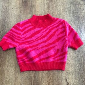 Zebra Stripec Cropped Sweater Top. Hot Pink.